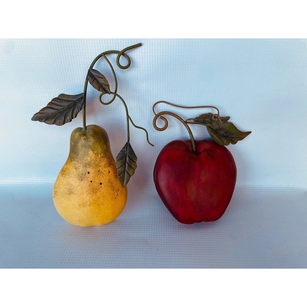 Home Interiors Fruit Set Red Yellow Excellent Rustic Apple Pear Metal
